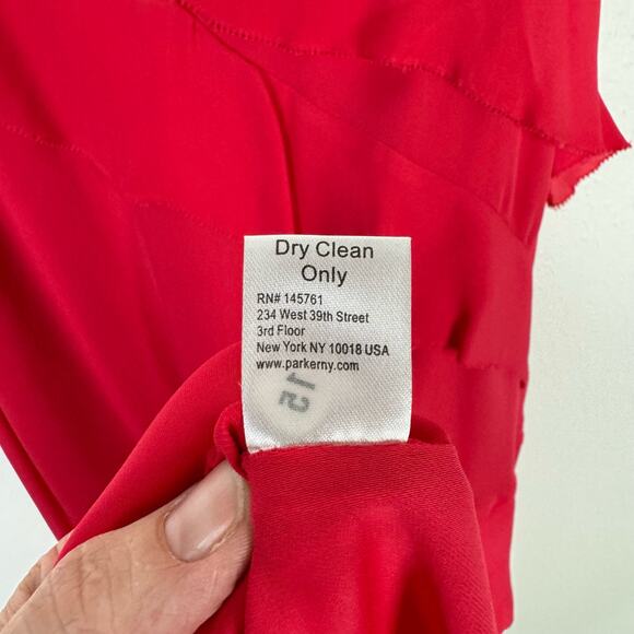 Parker NWT Athens 100% Silk Watermelon Pink Tiered Ruffle Mini Cocktail Dress - Picture 11 of 11